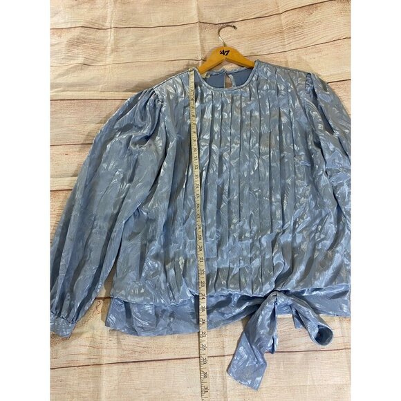 Vintage In The Mood Women's Blue Long Sleeve Pleated Blouse - 18 - Picture 5 of 13